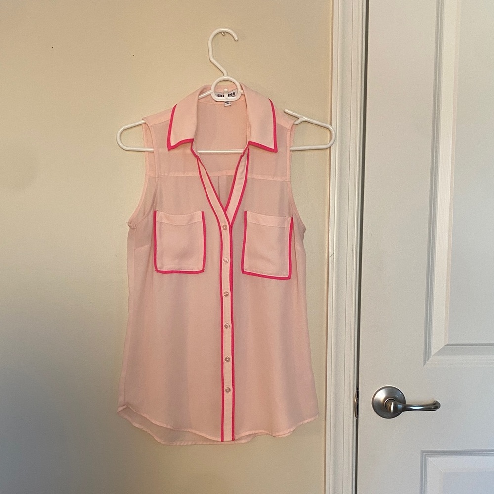Express Pink Button Down Sleeveless Shirt